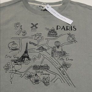 Jane+ Delancey Paris Skyline Light Green Embroidered Sweatshirt M, L NWT
